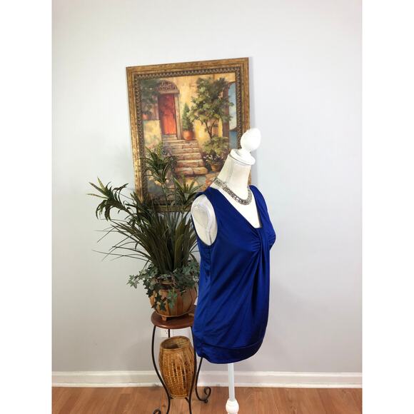 New York Company Stretch women Tank Top Blue Sleeveless Small Ruched Banded Hem - Picture 3 of 10